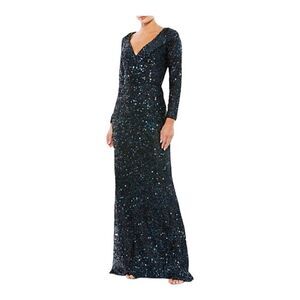 MAC DUGGAL Metallic Blue V-neck Gown Size 2